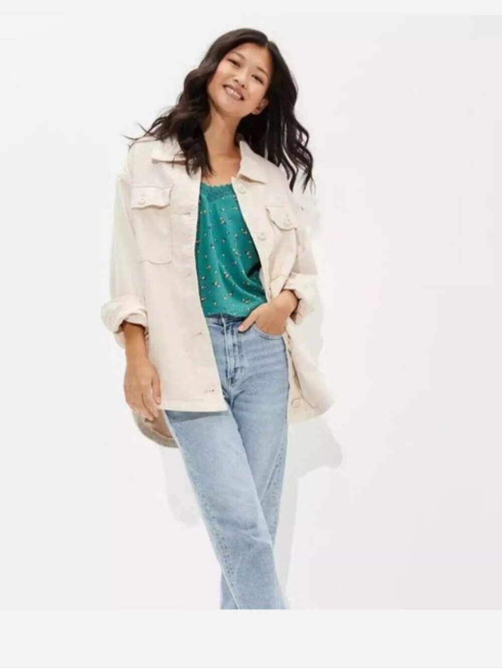 AMERICAN EAGLE Women's Military Shacket Jacket Ivory ** Small ** NEW !!